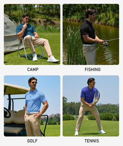ZITY 5 Pack Mens Golf Shirt Short Sleeve UPF 50+ Moisture Wicking Performance Print Patterns Casual Golf Polo Shirts for Men Tealblue Legionblue Lightblue RoyalBlue Blackwhite X-Large