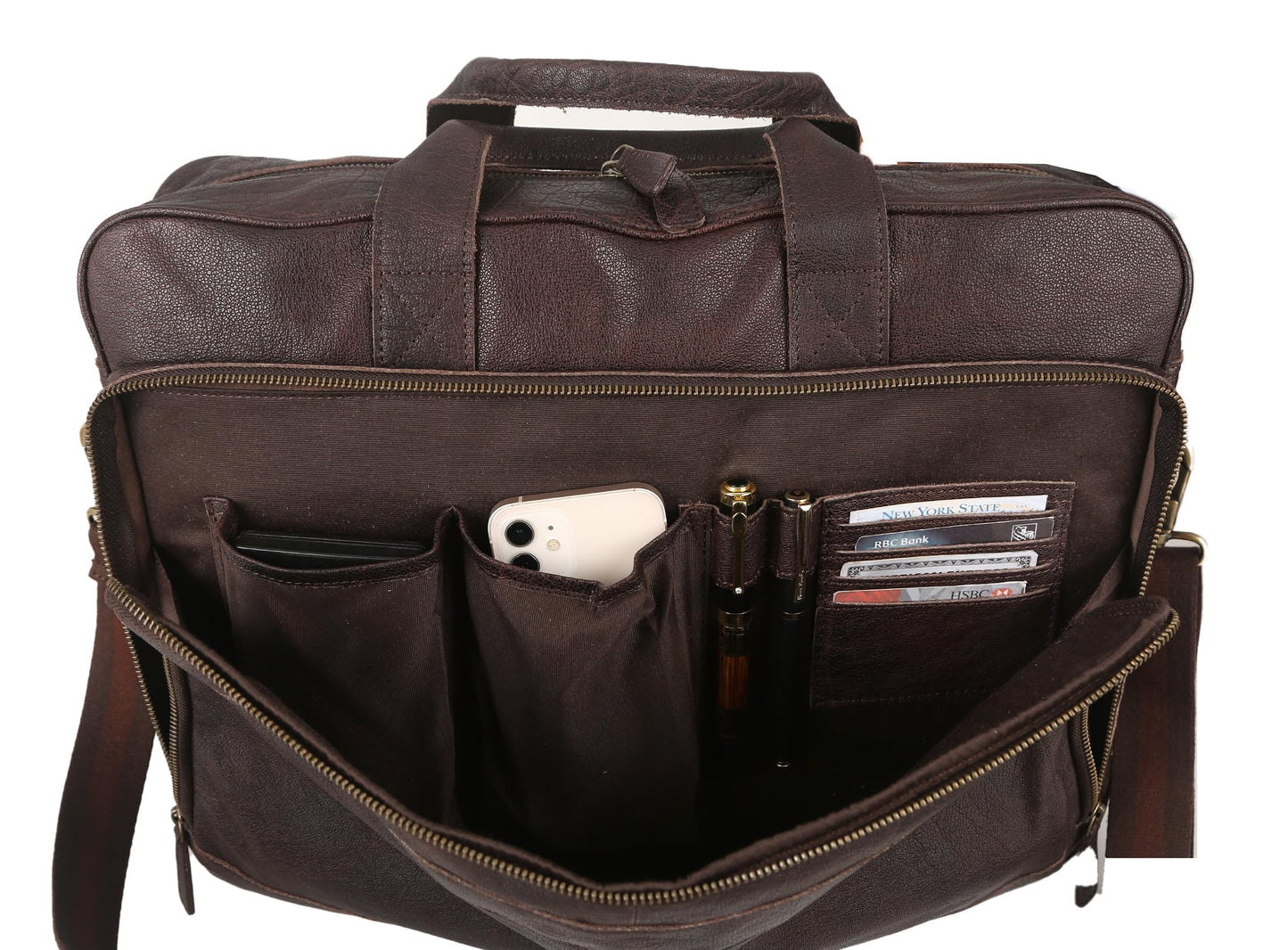 Leather briefcase 18 Inch Laptop Messenger Bags for Men and Women Best Office briefcase Satchel Bag (Brown)