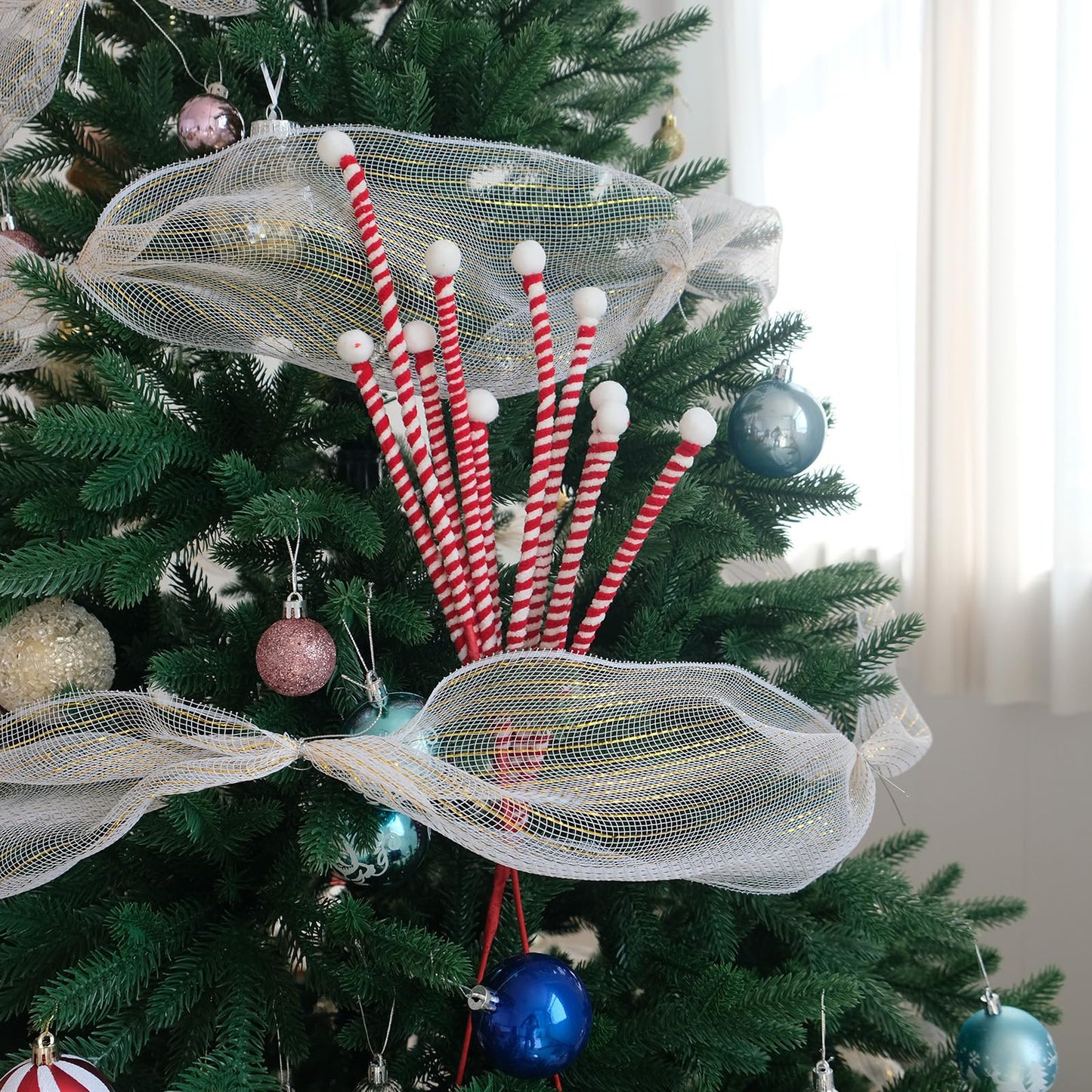 Egolot 12 PCS Christmas Candy Cane Picks for Christmas Tree Topper, Red White Picks Sprays for Xmas Wreath DIY Vase Centerpieces, Candy Cane Ornaments Decorations
