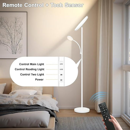 Floor Lamp,Upgraded 42W/4200LM Super Bright Floor Lamp,2-in-1 LED Dimmable Standing Lamp with Reading Light,Tall Standing Lamp with Stepless Dimmable,Modern Floor Lamps for Living Room,Bedroom,Office