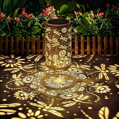 Fabuday Dragonfly Sunflower Solar Lantern Gift for Women - Outdoor Lanterns Waterproof for Patio, Yard, Porch and Pathway, Hanging Outside Garden Decor with Solar Power Lights