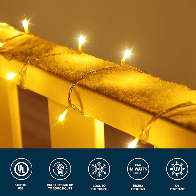 JOYIN 66FT Connectable Christmas String Lights Clear Wire, 8 Modes 200 LED Twinkle Fairy Lights for Indoor Outdoor, Christmas Tree, Classroom, Bedroom, Yard, Patio, Party Decor (Warm White)