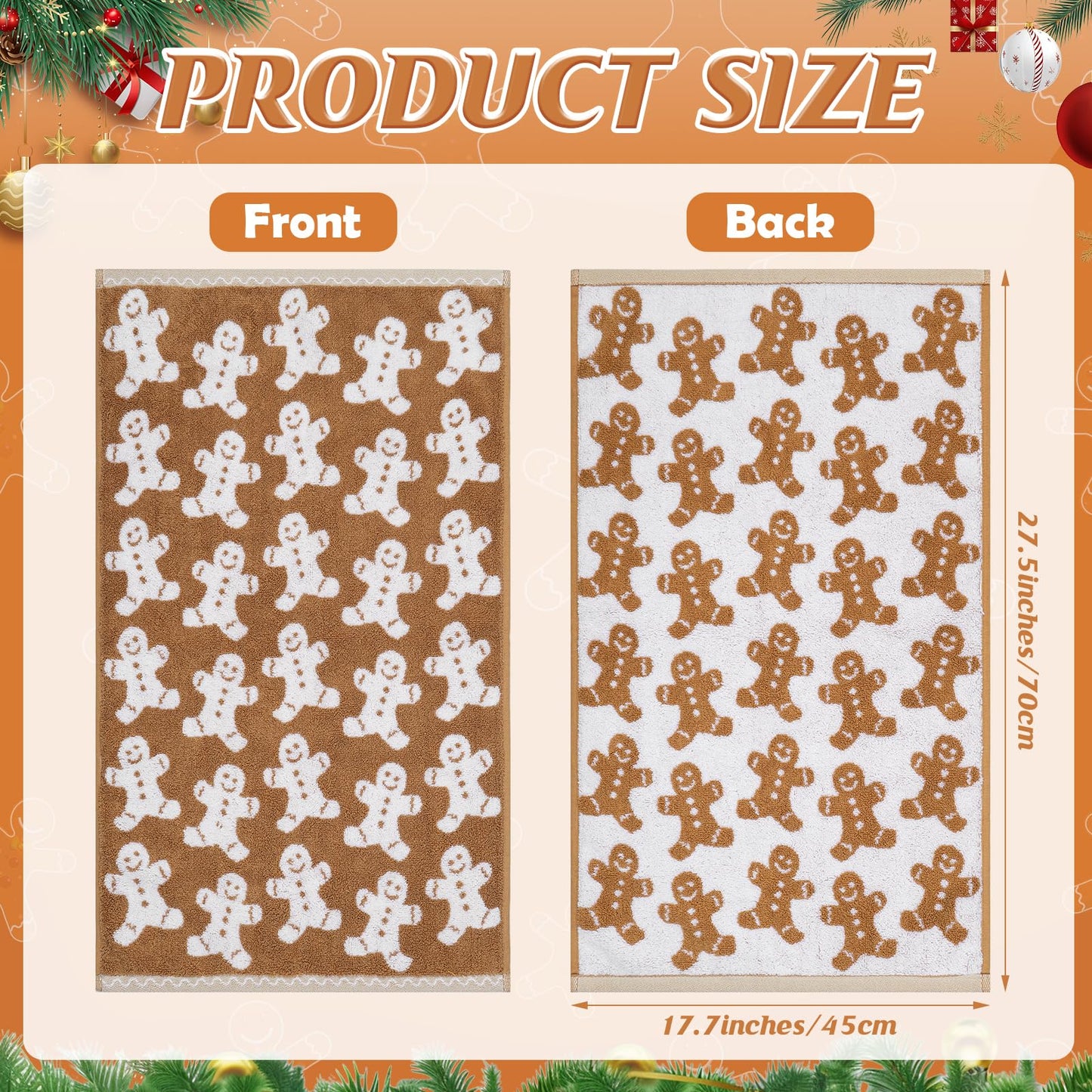 Shemilly 2pcs Christmas Hand Towels Brown Xmas Gingerbread Jacquard Hand Towel for Bath 100% Cotton Thick Soft Bathroom Kitchen Decorative Set for Christmas Winter Holiday Decor Gift,18 x 28 Inch
