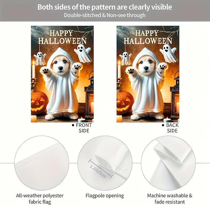 Double Sided Vertical Garden Flag - 12x18 Halloween Bichon Frise Dog Pumpkin Outdoor Decorative Flag for Yard, Lawn, Patio