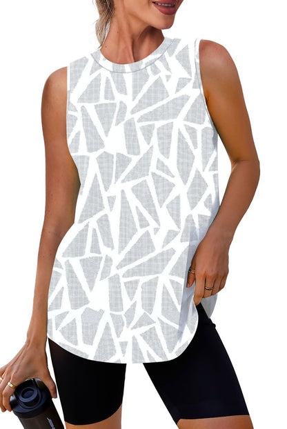 Workout Tank Tops for Women Sleeveless Running Athletic Loose Fit Yoga Tops Active Shirts Sports Gym Exercise White Print XL