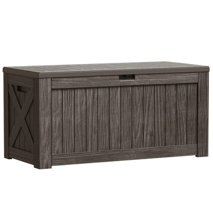 Greesum Outdoor Storage Box 120 Gallon Storage Bin with Lid for Patio Furniture, Garden Tools, Pool Supplies, Lockable, Waterproof and UV Resistant, Dark Brown