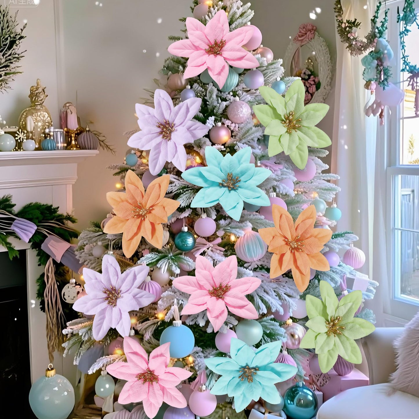 Thiccywoov 15 Pcs Spring Pastel Flowers Ornaments for Tree Spring Summer Artificial Flowers Decoration for Home Crafts Birthday Wedding Baby Shower Themed Summer Holiday Party Decoration