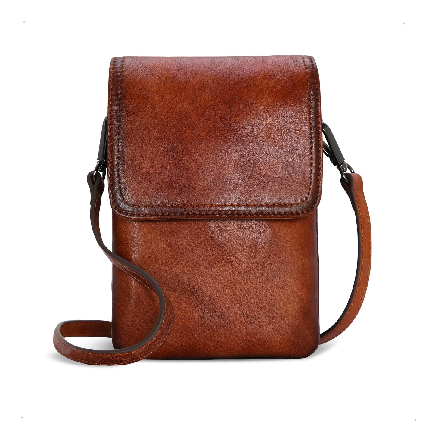 Iswee Brown Purse Leather Crossbody Bags for Women Anti-Theft Cell Phone Purse with Crossbody Strap Women’s Shoulder Bag(Brown)