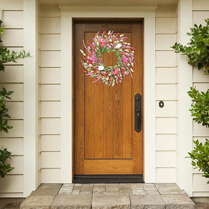 Sggvecsy Spring Summer Wreath for Front Door 22 Inch Artificial Colorful Flower Wreath with Colorful Tulips Greenery Leaves Lavender for All Seasons Home Farmhouse Indoor Outdoor Wall Decor (Mixed)