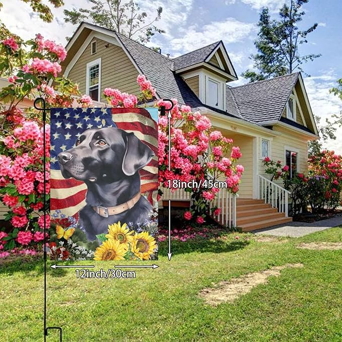 Labrador Black American Flag Patriotic Dog Garden Flag Welcome Party Outdoor Outside Decorations Picks Home House Garden Yard Decor 12x18 Inch