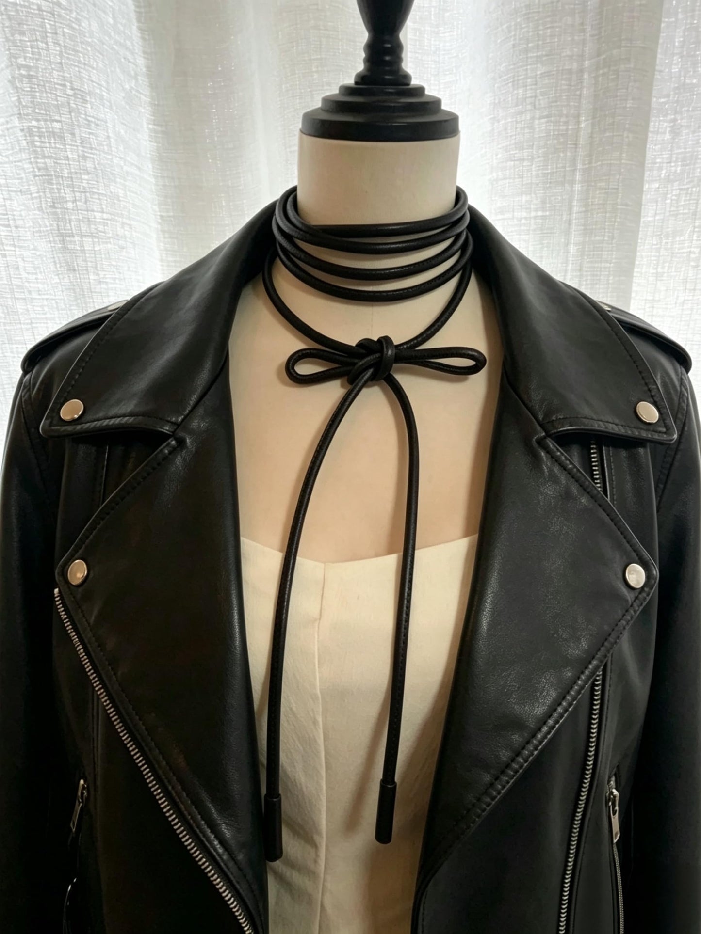 Women Long Slim Thin PU Leather Waist Tie Belt for Dress Coat String Belt Accessory (Black, Length 86.6")