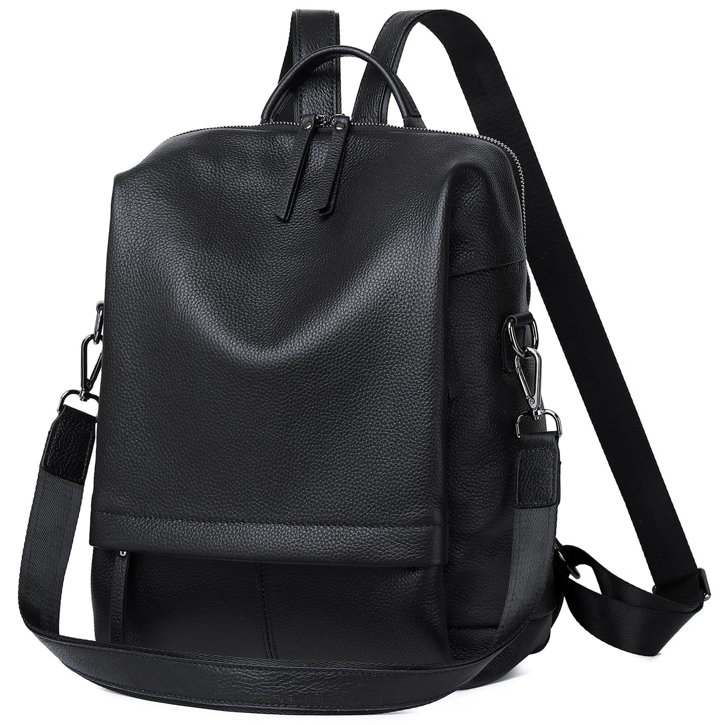 Wesccimo Genuine Leather Backpack Purse for Women, Fashion Designer Soft Backpack with Large Compartment Black