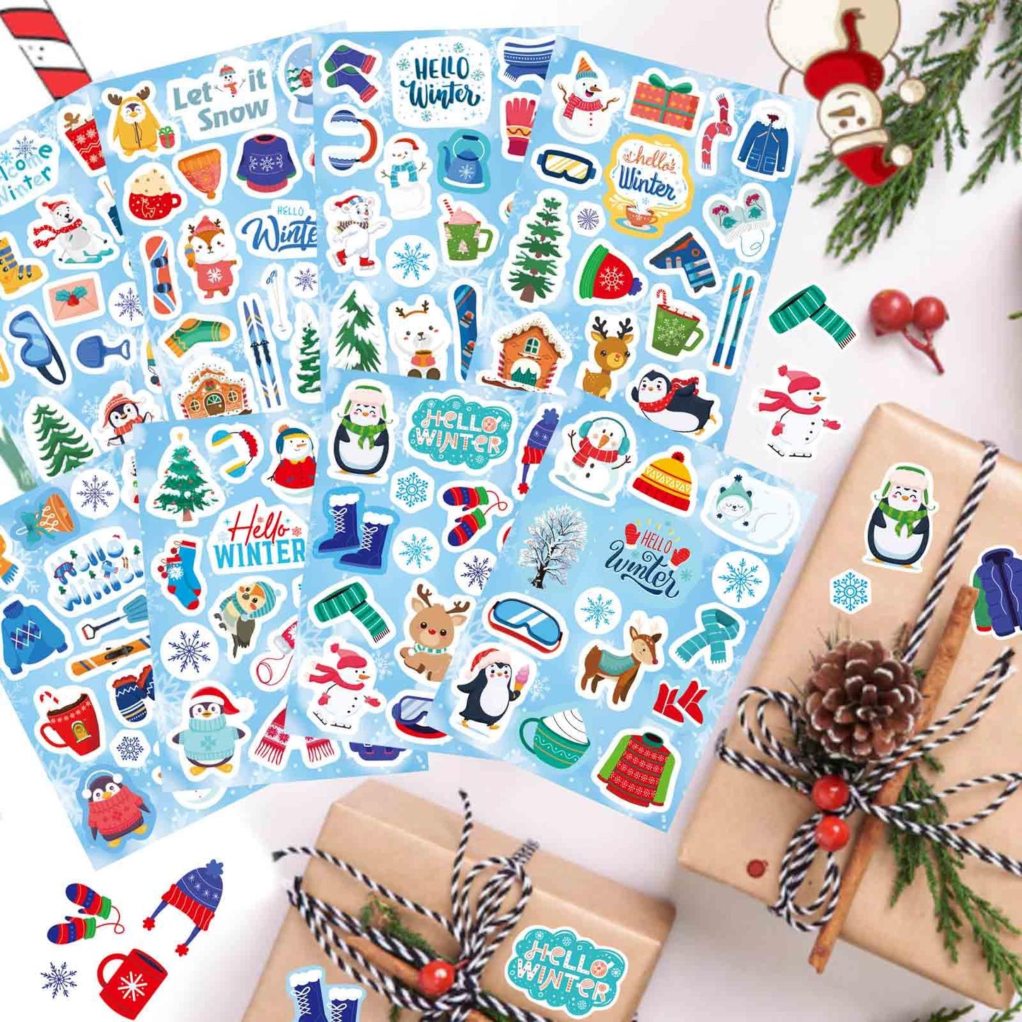 564 PCS Winter Stickers for Kids, Hello Winter Theme Stickers with Christmas Tree Snowman Snowflake Penguin, Winter Holiday Stickers for Gifts Christmas Party Favors