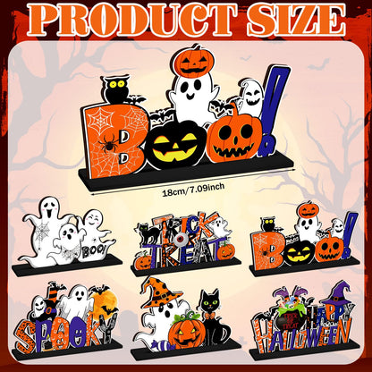CroBlissful 6 Pcs Halloween Table Centerpiece Decorations Trick or Treat Pumpkin Ghost Wood Centerpiece Happy Halloween Boo Spooky Wooden Signs Table Decor for Living Room Office Kitchen Party Decor