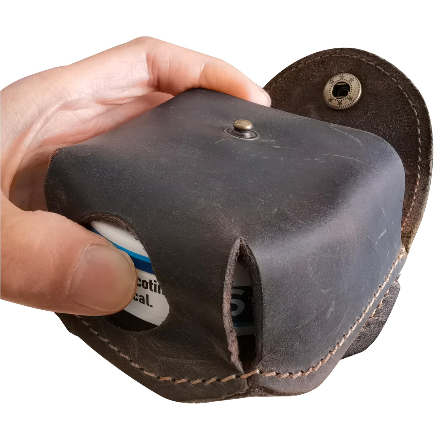 Cowhide Leather Zyn Holder- Vintage Handmade Brown Thick Grain Leather Dip Can Holster-Snuff Holder Compatible with ZYN, Copenhagen, Skoal, Kodiak, etc-Belt Accessories for Men