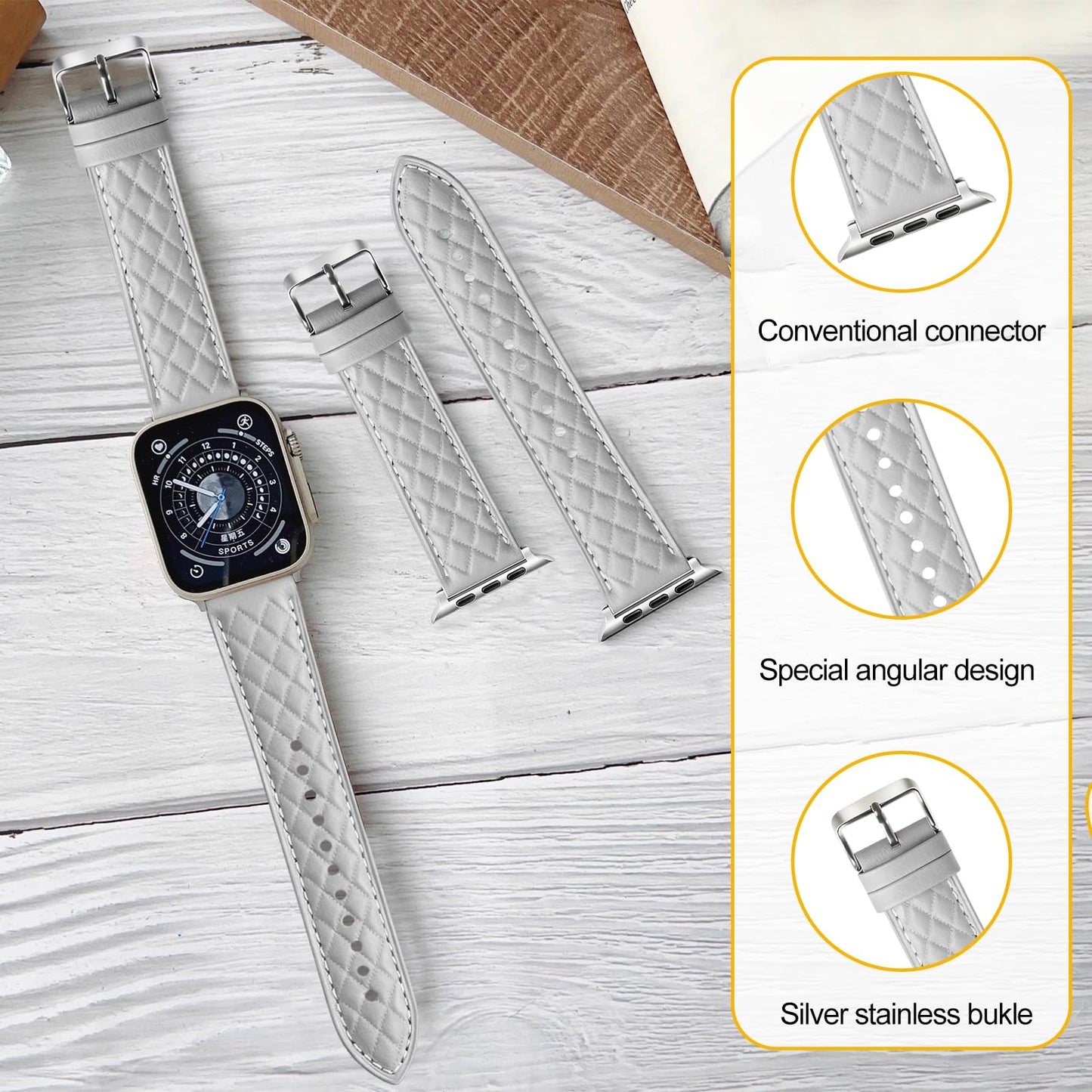 Women Genuine Lether Watch Band for Apple Watch, Dressy Soft Leather Watch Strap for Small Wrist, Compatible with Apple Watch Series 11 10 9 8 7 6 SE Ultra 3 2 1 38mm 40mm 41mm 42mm 44mm 45mm 46mm 49mm