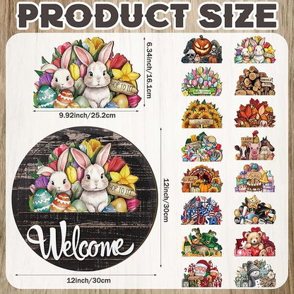 Yousoontic 17 Pcs 12 Inch Magnetic Welcome Door Sign Interchangeable Front Door Decor Rustic Fall Seasonal Hanging Sign Halloween Christmas Decor for Home Warming Gift(Stylish Color,Modern Welcome)