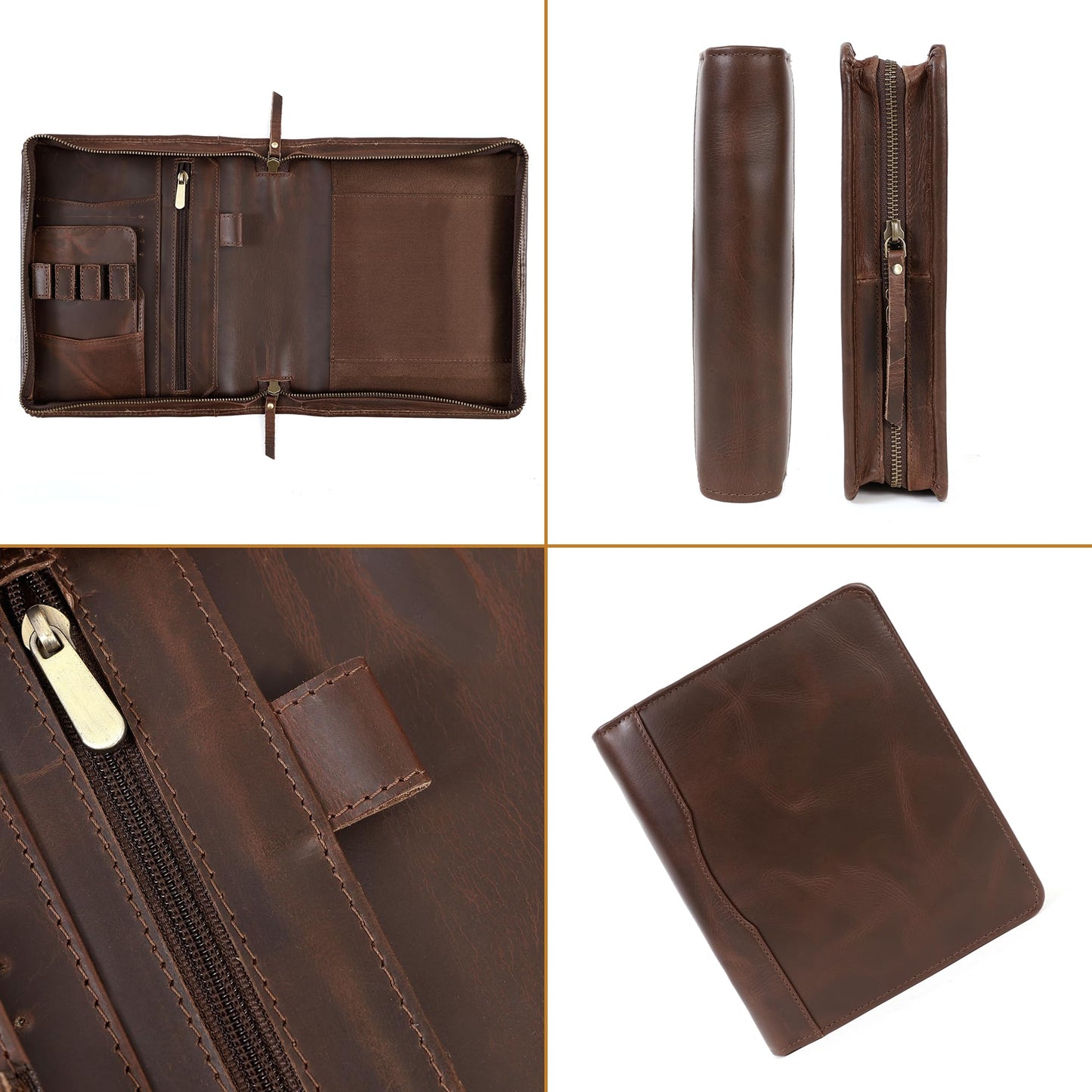 ELIZO Leather A5 Portfolio Padfolio Folio A5 Notebook Journal Cover Planner Binder Small Mens Business Work Folder Organizer (Buff)