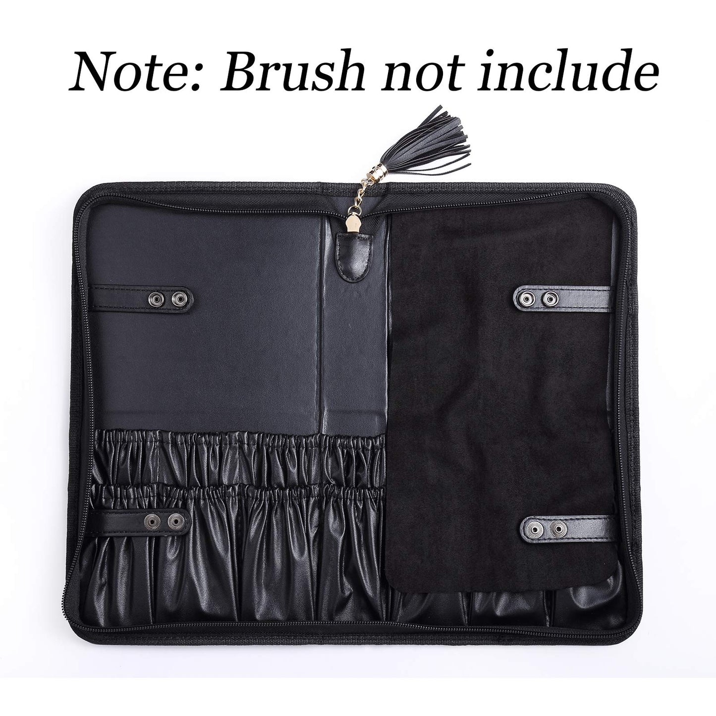Rownyeon Professional Makeup Brushes Organizer Bag Makeup Artist Cosmetic Case Leather Handbag Black Travel Portable(Only Bag)