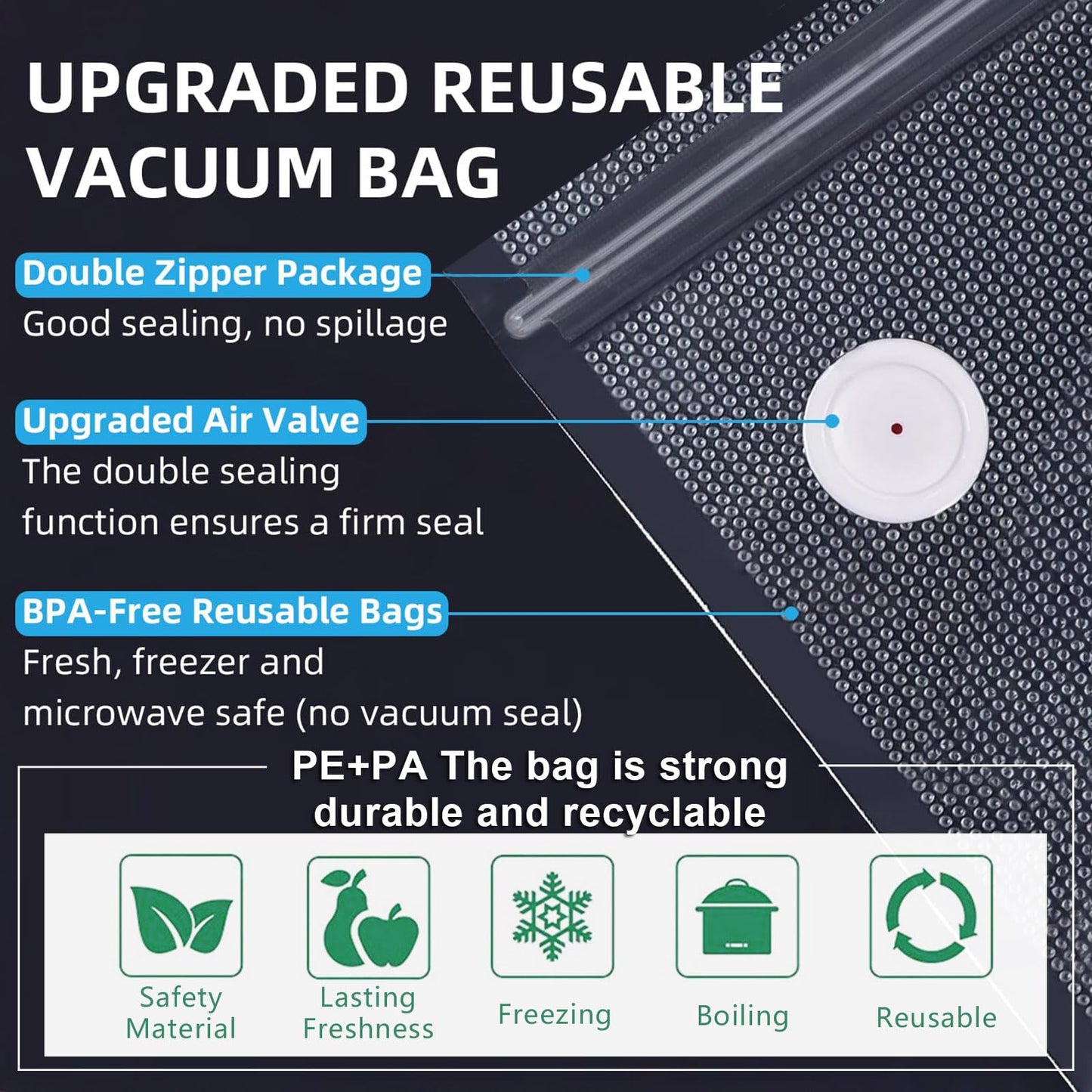 MOMODA Sous Vide Cooking Bags - Set of 40 | BPA-Free Reusable Vacuum Seal Bags with Air Valve for Joule and Anova Cookers | Freezer Safe Vacuum Food Storage Bags with Upgraded Hand Pump Included