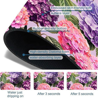 Colorful Hydrangea Sink Splash Guard Faucet Mat Purple Pink Hydrangea Super