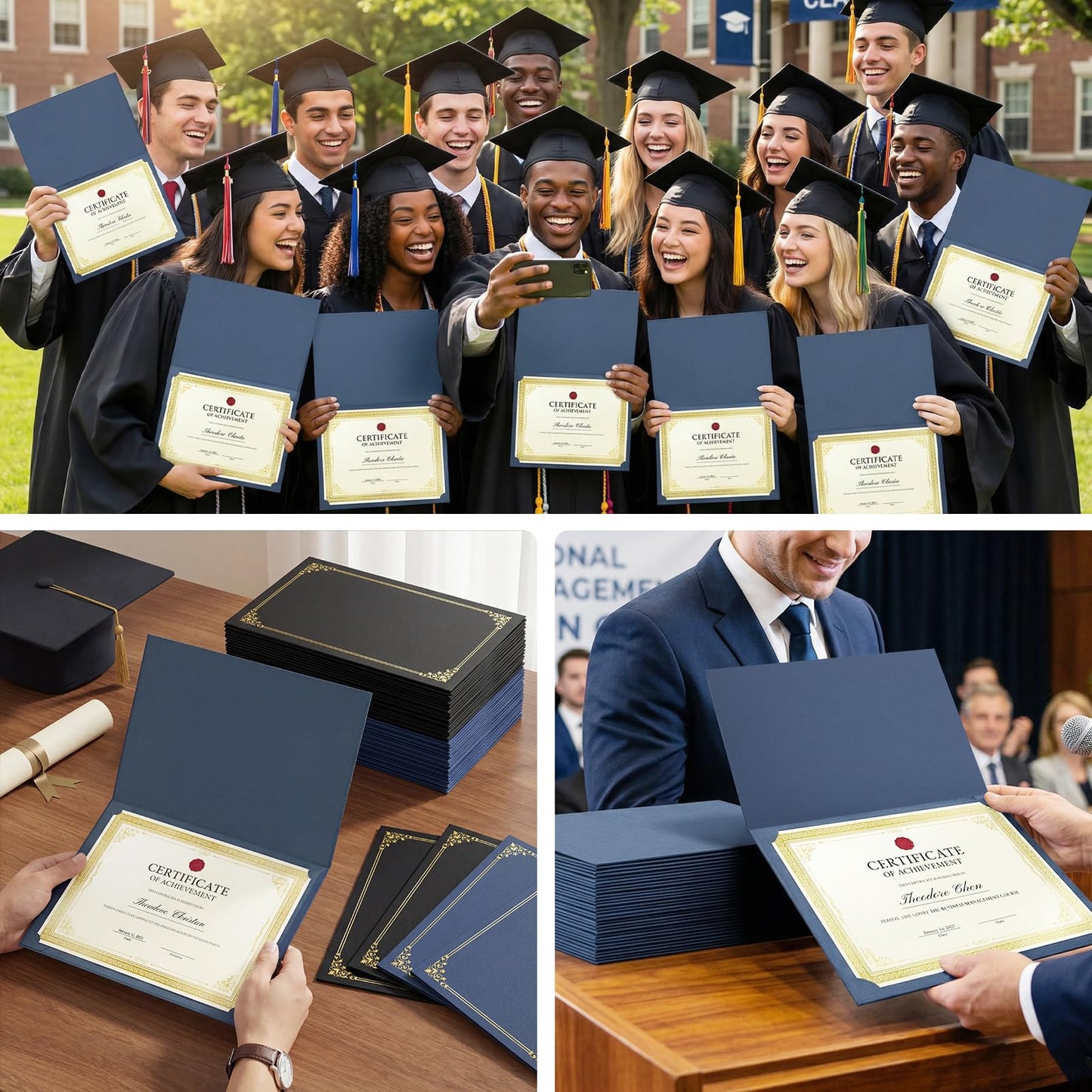 SUNEE Certificate Holders(Navy Blue, 30 Packs), Diploma Covers Gold Foil Border, for Letter Size 8.5x11 Certificates, Cardstock, Document Papers