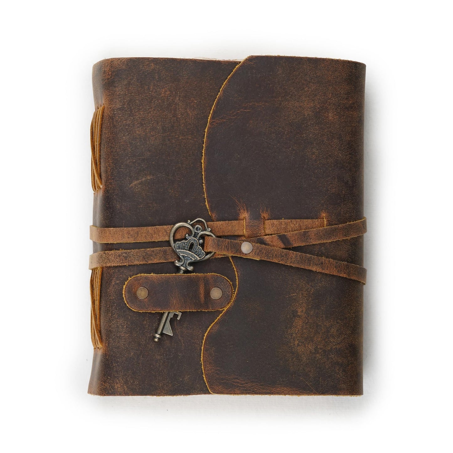 LEATHER VILLAGE Vintage Leather Journal – 200 Handmade Vintage Deckle Edge Paper – Leather bound Journal For Women Men – Vintage Key Closure - Book of Shadows - Cappuccino Brown - 8X6 inches (A5)