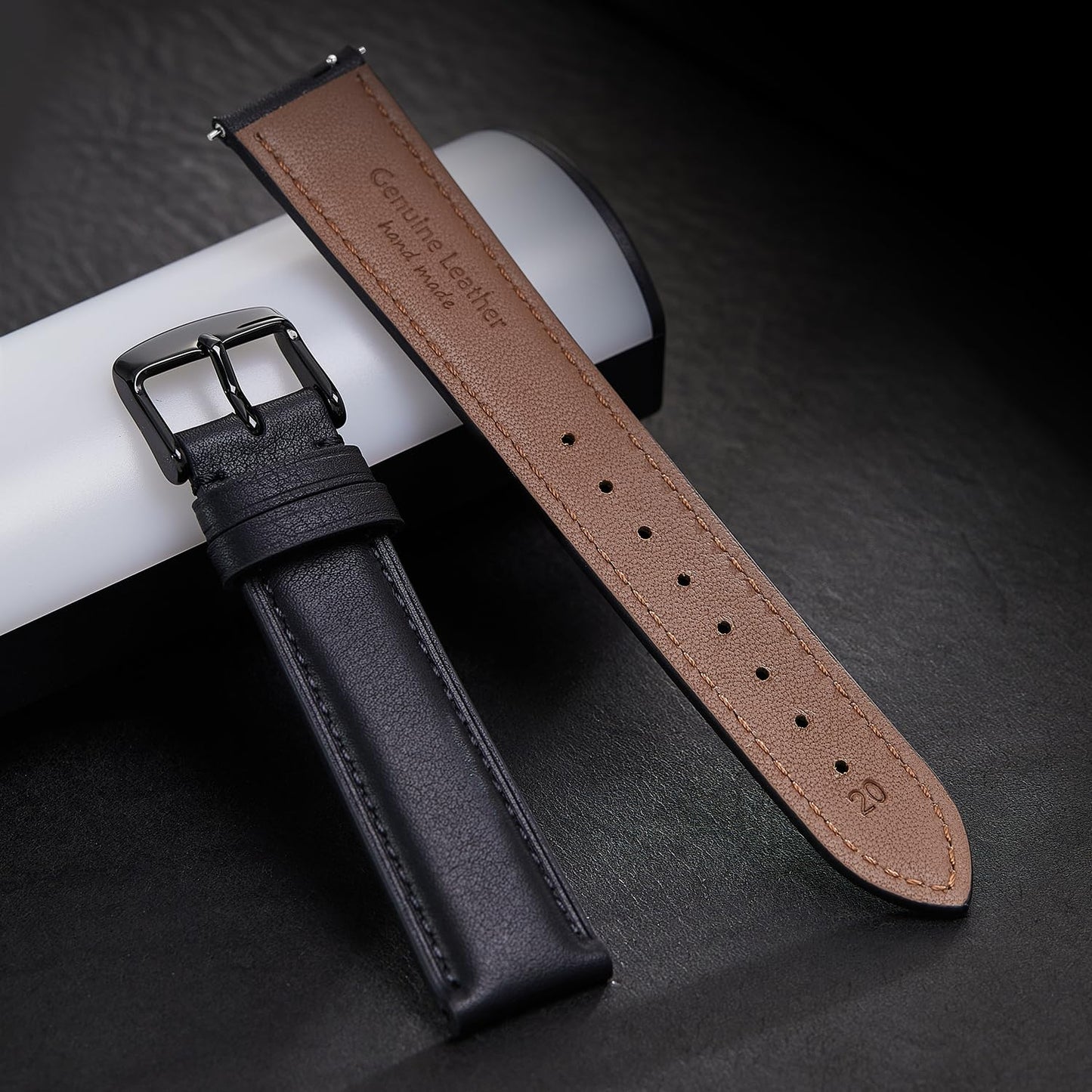 Afany Leather Watch Band 18mm for Men and Women, Quick Release Watch Strap, Black Replacement Watchband