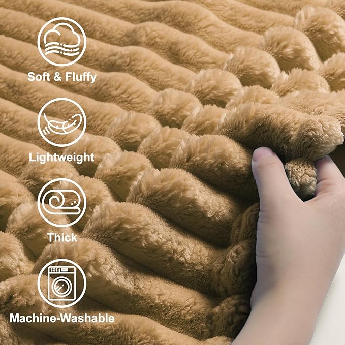 decorUhome Soft Fleece Brown Blanket Queen Size for Bed, Cozy Fluffy Plush Flannel Large Striped Throws for Couch Sofa, Lightweight Decorative Fuzzy Blanket for Woman, 90x90 Inches