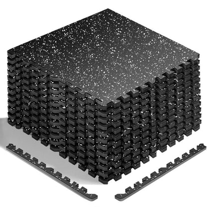 HAPBEAR 0.56'' Thick 12 Pcs 48 Sq Ft Exercise Equipment Mats - High-Density Rubber Top EVA Foam Interlocking Mats, 24x24in Tiles, Heavy-Duty Treadmill Mat for Hardwood Floors, Home Gym Mat