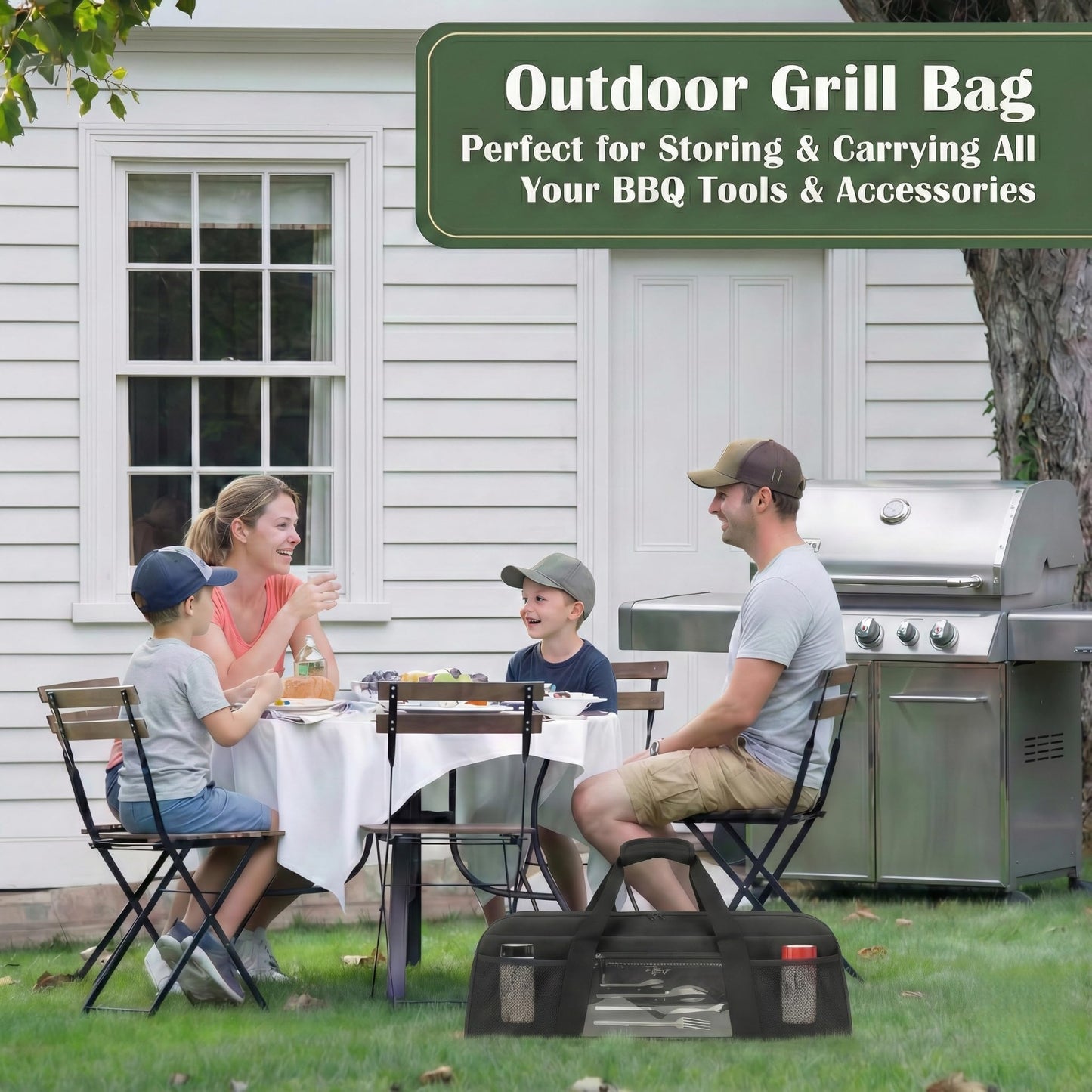 Chrysoippotis Grill Utensil Storage Bag, Large Grill Tool Storage Caddy with Pockets, BBQ Outdoor Tool Storage Bag for Grilling, Camping, Picnic Accessories (22" L×6.5" W×7.2" H, Bag Only)