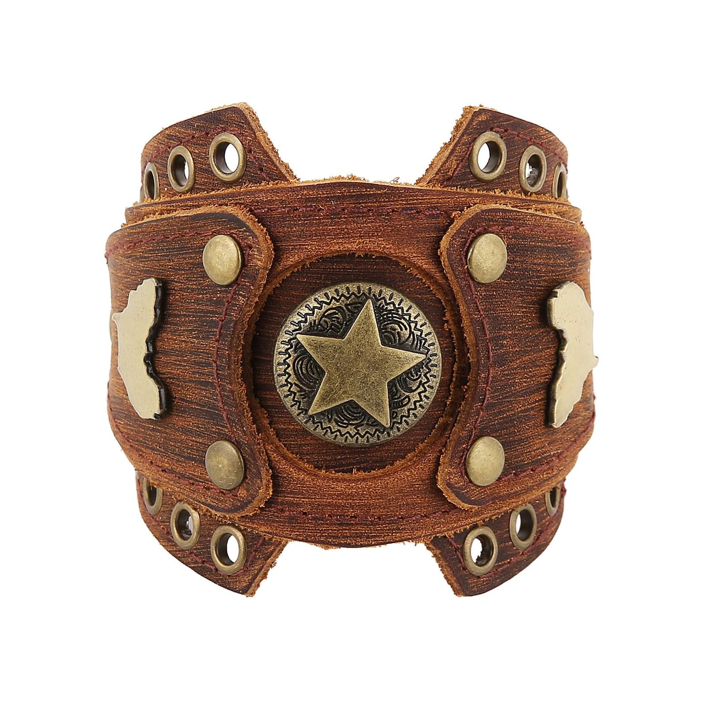 HZMAN Leather Bracelets Retro Men's Leather Cuff Bracelet Adjustable Wide Wristband Bracelet Jewelry Gift