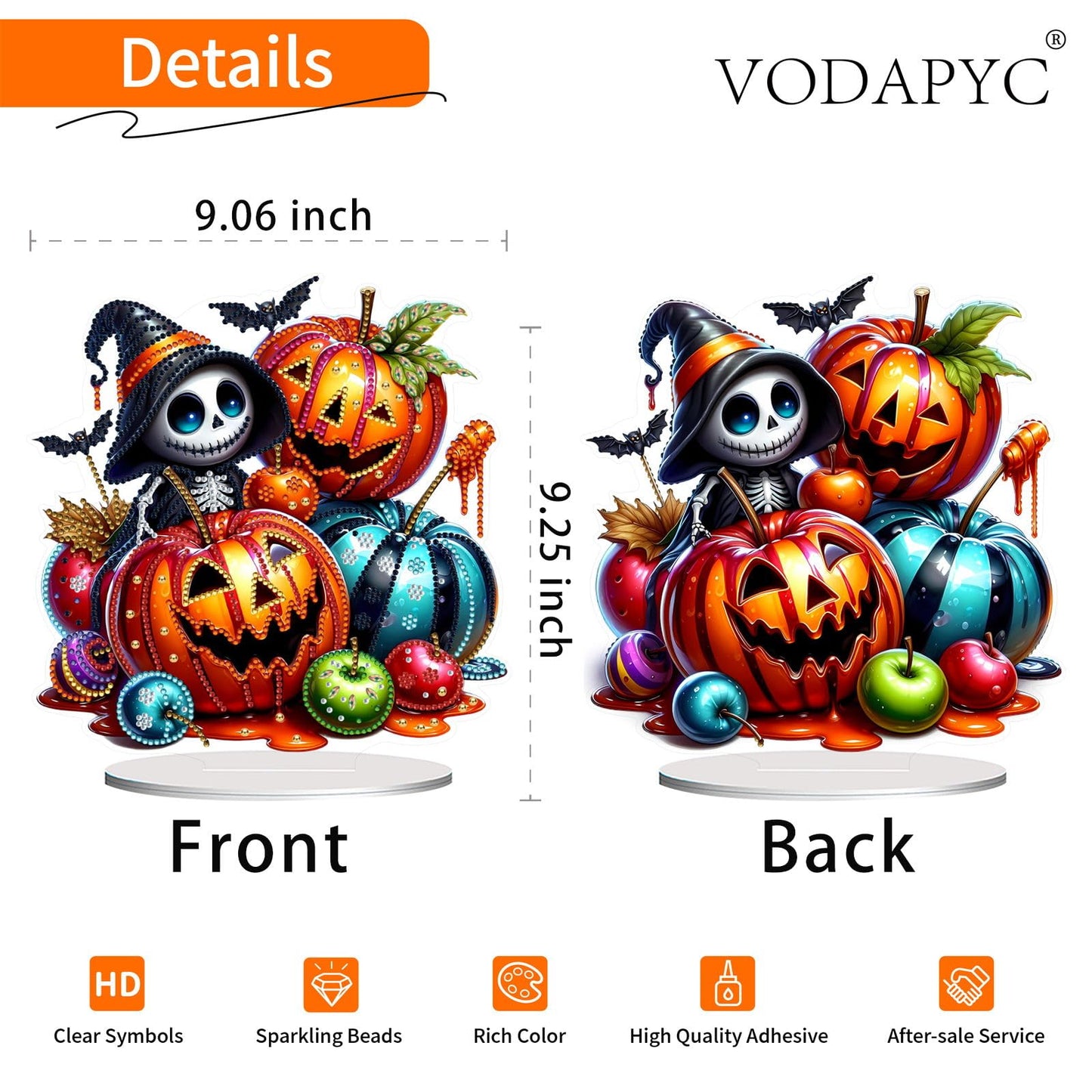 VODAPYC Halloween Tabletop Diamond Art Painting Kit, DIY Stand Up Double Sided Special Shaped Diamond Painting Desktop Ornament(Ghost Pumpkin)