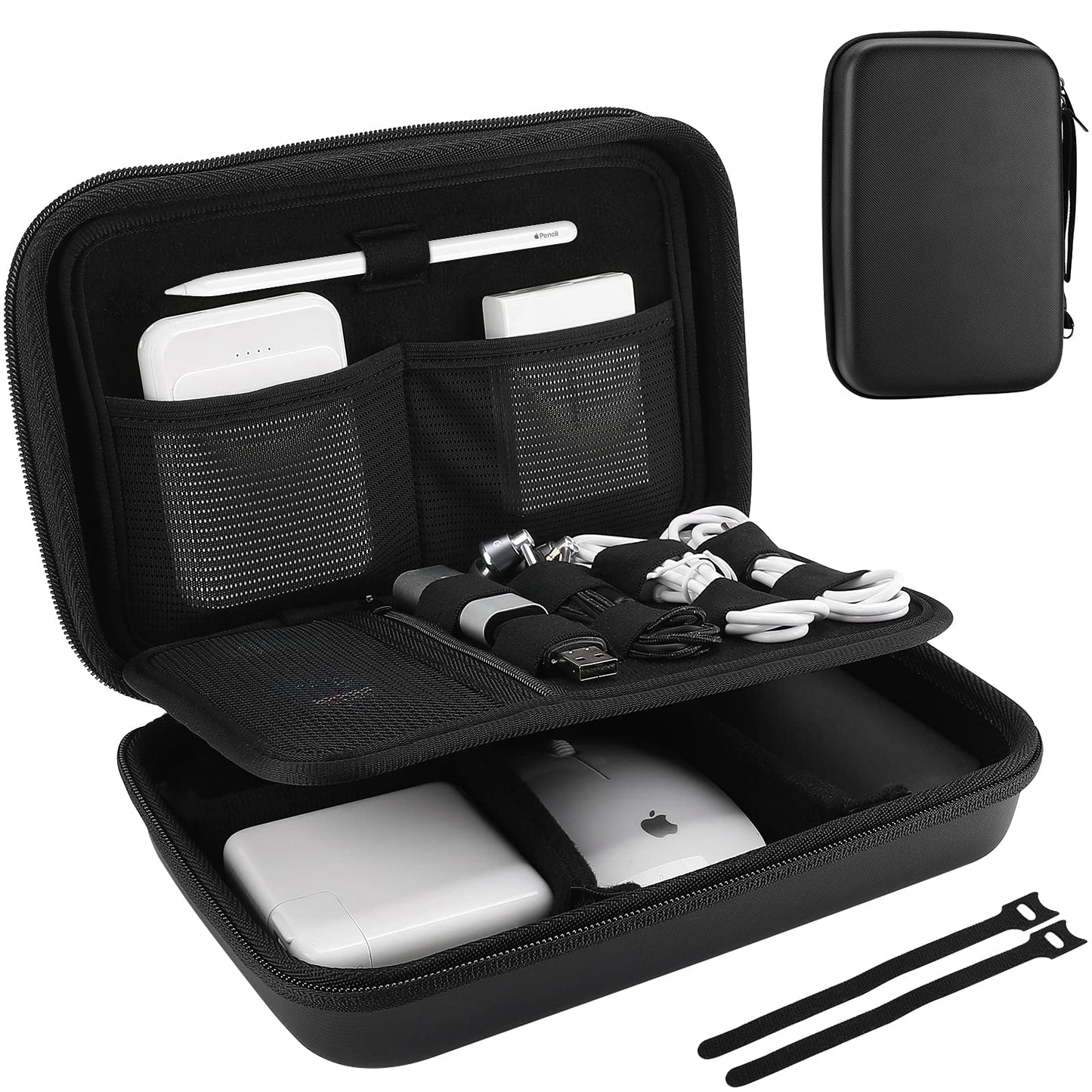 ProCase Hard Travel Electronic Organizer Case for MacBook Power Adapter Chargers Cables Power Bank Apple Magic Mouse Apple Pencil USB Flash Disk SD Card Small Portable Accessories Bag -Black, L