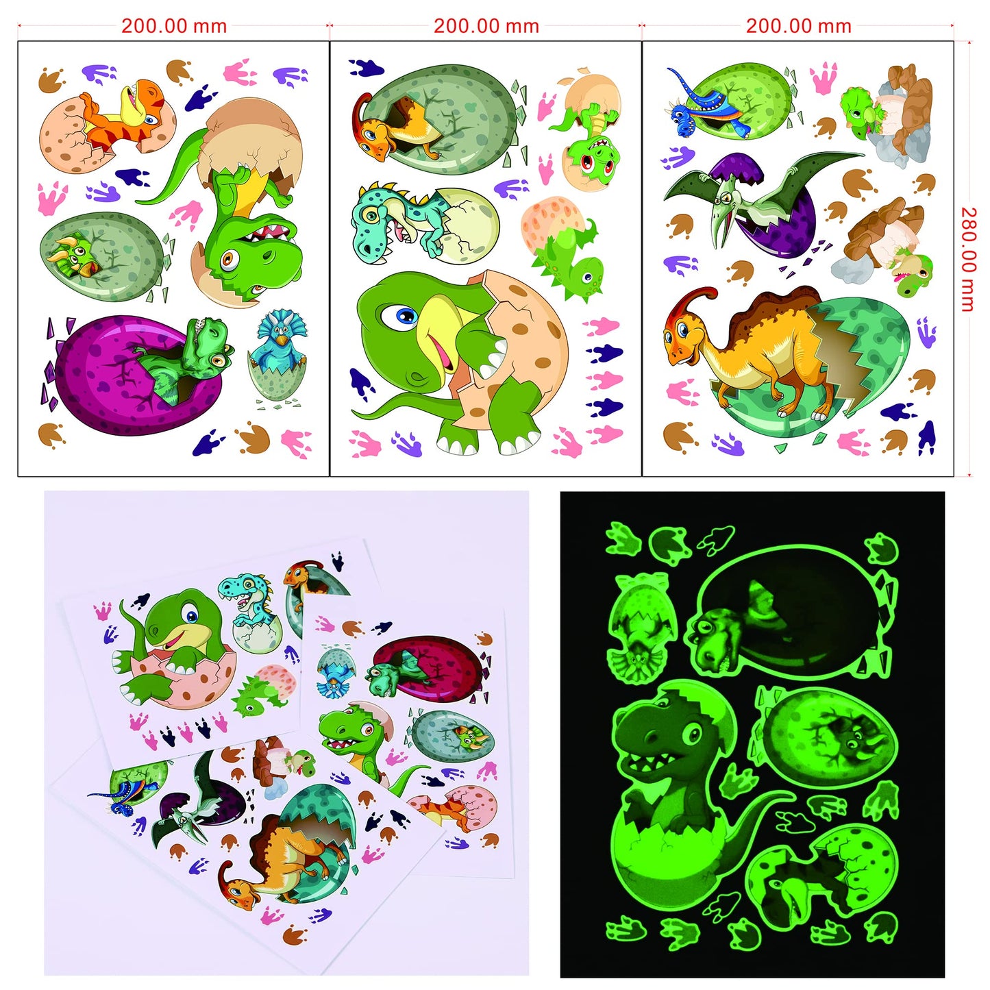 Glow in The Dark Dinosaur Wall Decals for Kids Room, Removable Footprints Baby Nino Vinyl Stickers, Nursery Decoration Classroom Gift for Boy Toddlers