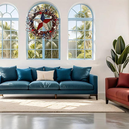 22IN Artifical Patriotic Wreath 4 of July Wreath with Berry, Star for Front Door Wall Decor Indoor Outdoor