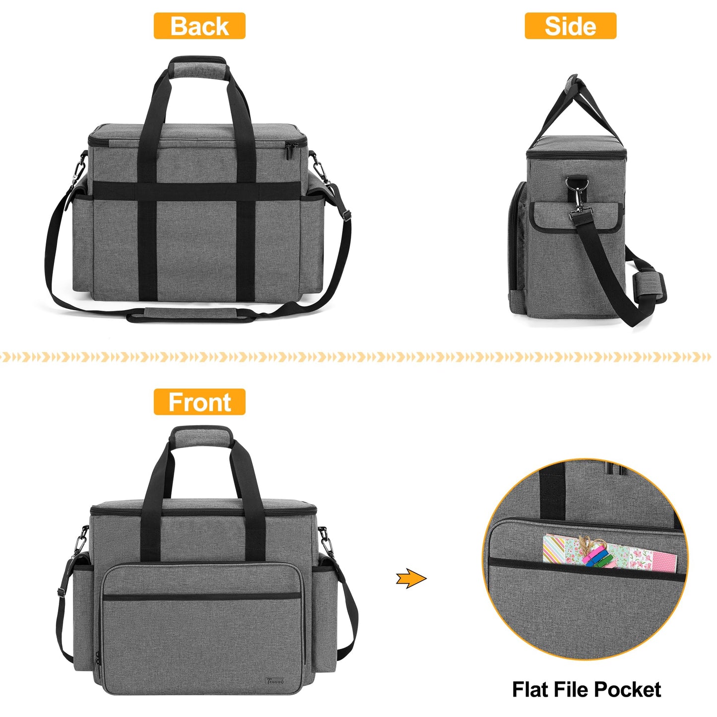 Trunab Large Scrapbook Bag with Padded Laptop Sleeve, Craft Bag Organizer Tote with Multiple Pockets for Scrapbooking Supplies and Art Tools, Grey