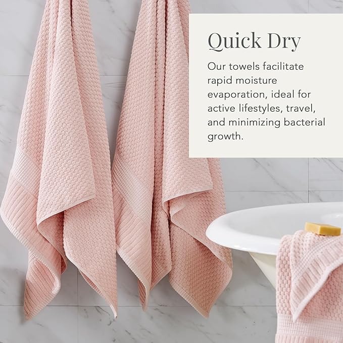 NY Loft 100% Cotton 6 Piece Bath Towel Set | Pink Towels | Soft & Absorbent