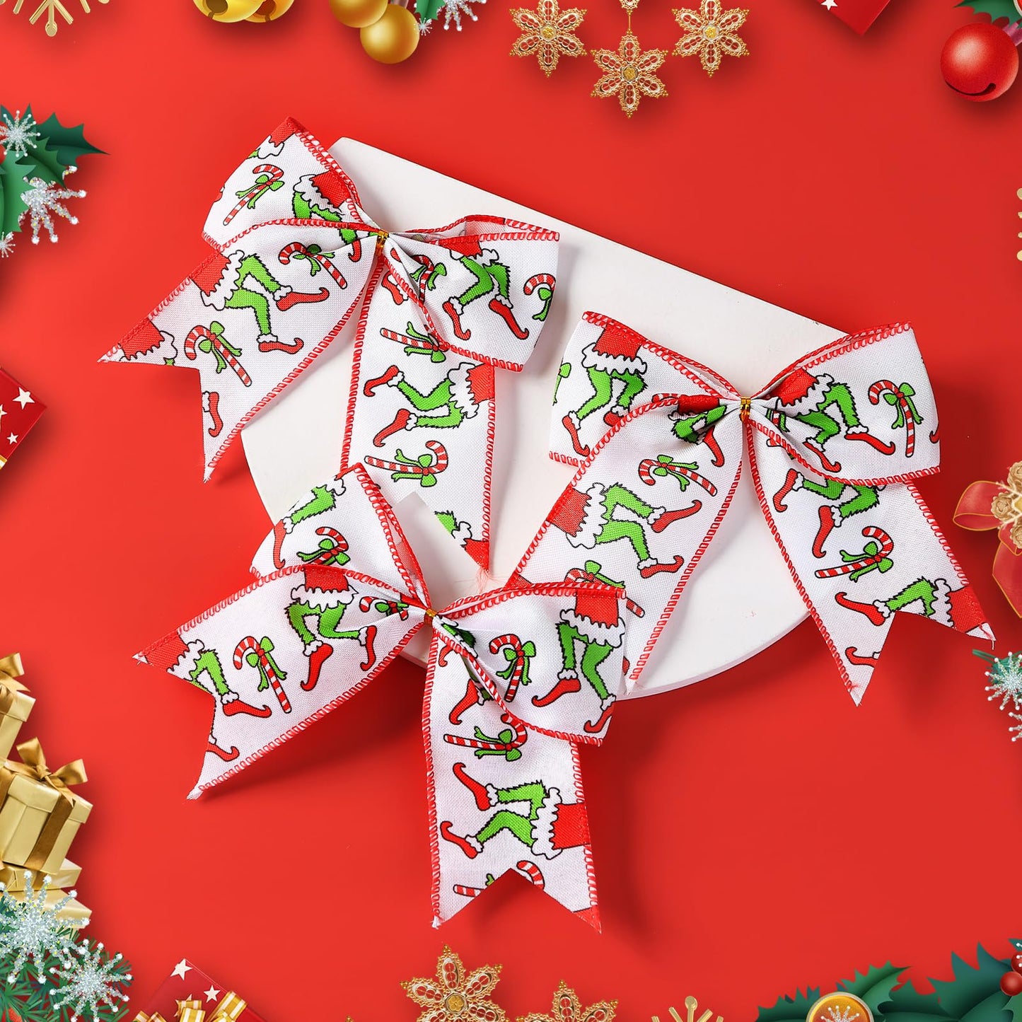 Fancheer 12 Pcs Christmas Bows Decorations Large Christmas Tree Bows Xmas Wreath Ribbons Ornaments Halloween Party Gift Decor Red Green