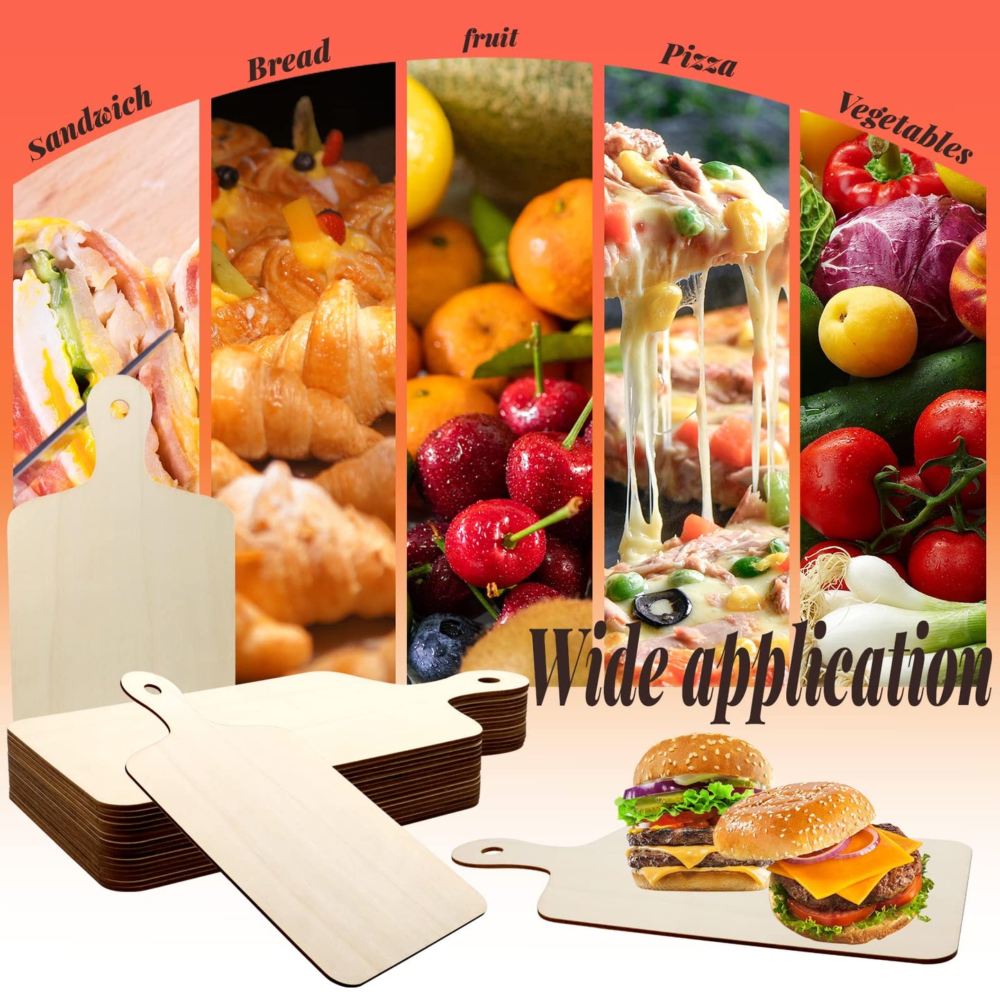 Vmiapxo 16 Pcs Unfinished Wooden Cutting Boards with Handle, 11.8" x 6.3"