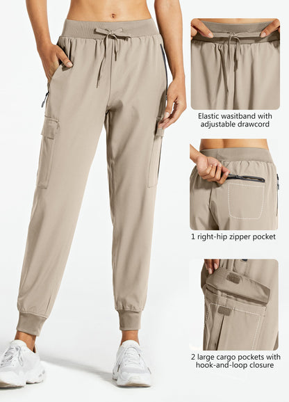Libin Women's Cargo Joggers Lightweight Quick Dry Hiking Pants Athletic Lounge Casual Travel, Medium Khaki XXL