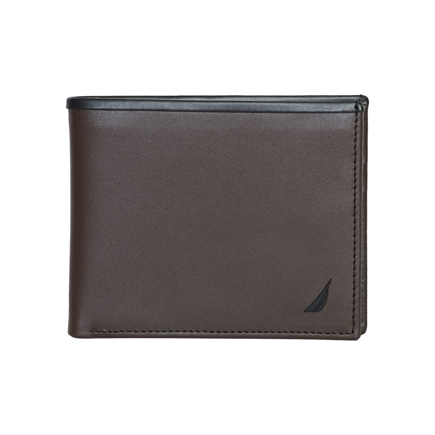 Nautica Men's Bifold Leather Wallet | RFID Blocking | ID Window | Card Slots | Organization | Durable | Stylish, Pop Color - Black/Brown