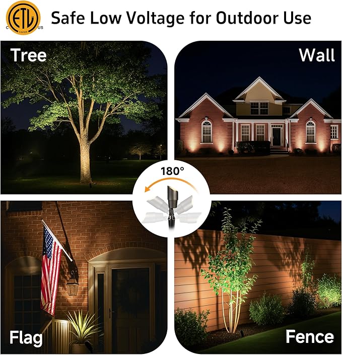 Gardenreet Brass Landscape Lighting - Outdoor Low Voltage Spotlights LED, 12V Wired Uplights, Waterproof Spot Lights, Antique Bronze for Outside Trees with 5W 5000K Daylight MR16 Bulb (4 Pack)