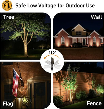 Gardenreet Spot Light Brass - Outdoor Landscape Spotlights 12V, LED Low Voltage Landscaping Uplights, All Weather Hard-Wired Bronze for Backyard Lawn with Day Light Changeable Bulbs (8 Pack)