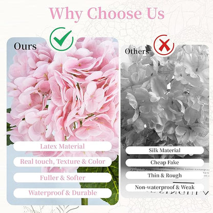 BonBloom's 3 Pcs Pink Artificial Hydrangea Flowers 21" Real Touch Flowers Latex Fake Hydrangea Flowers for Wedding Centerpieces Flower Arrangement Home Decor