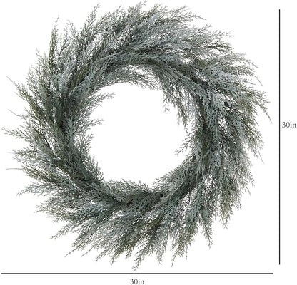 CG Hunter Holiday Collection Flocked Cedar Wreath, Premium Artificial Indoor and Outdoor Large 30" Flocked Cedar Christmas Wreath, Christmas Decorations and Holiday Greenery