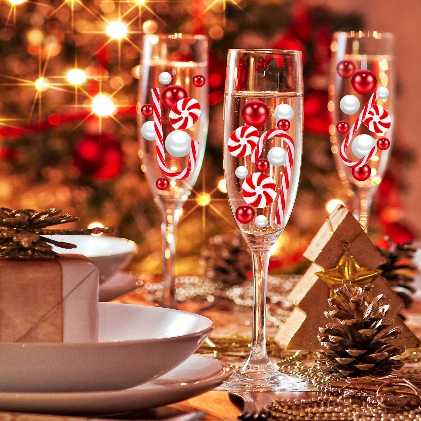 120Pcs Christmas Vase Filler, White and Red Candy Cane Decor, Christmas Floating Vase Fillers for Home Table Centerpieces Decorations