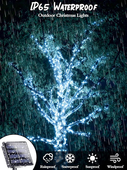 6 Pack Christmas Solar String Lights Outdoor Waterproof, 198FT 600 LED Green Wire Solar Fairy Lights with 8 Modes, Solar Twinkle Lights for Garden Tree Patio Fence Christmas Decorations (Cool White)