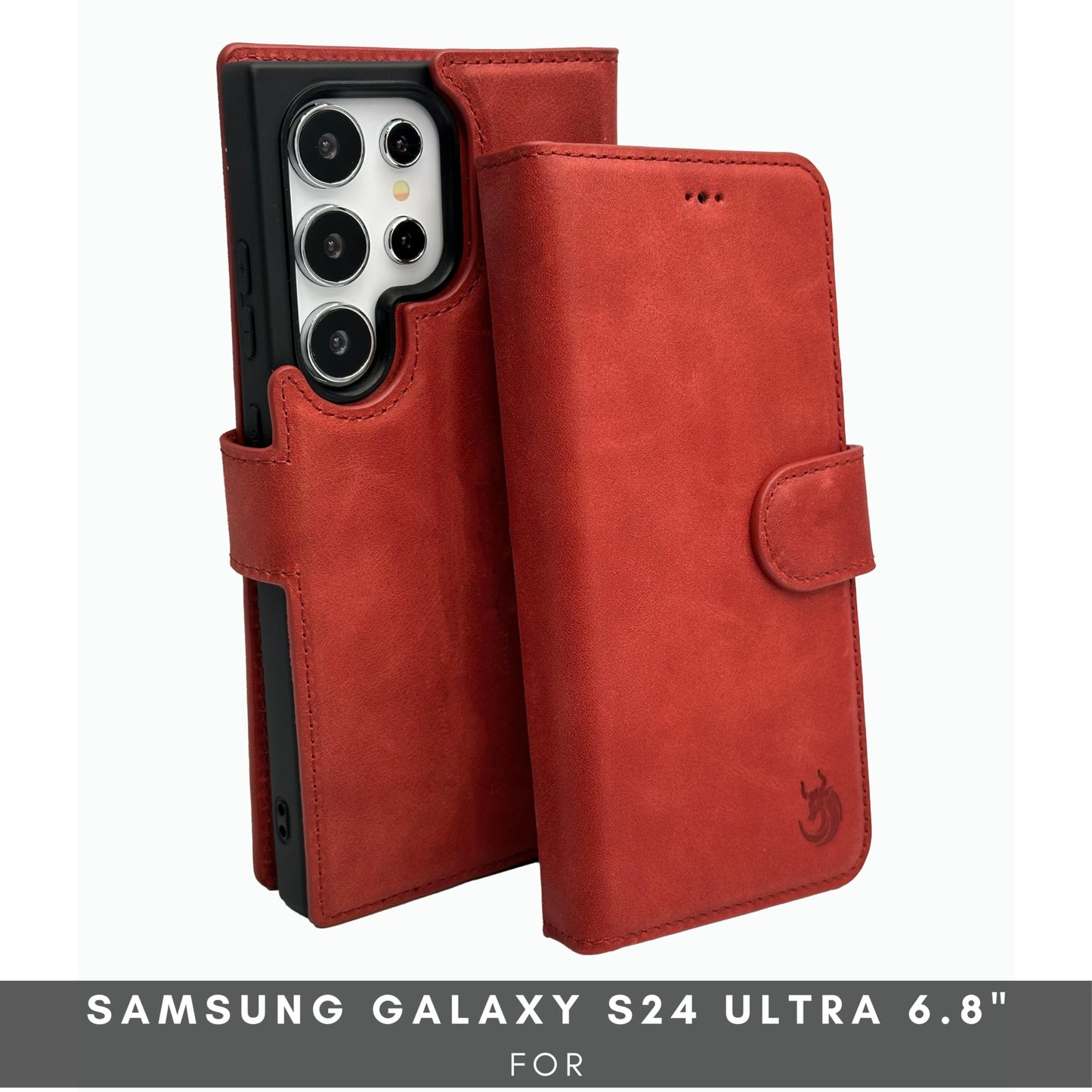 TORONATA Nevada Samsung Galaxy S24 Ultra Case – S24 Ultra Leather Case - Luxury S24 Ultra Wallet Case with Kickstand Design, Card Slots – Handcrafted Anti Scratch RFID Leather Wallet (Red)
