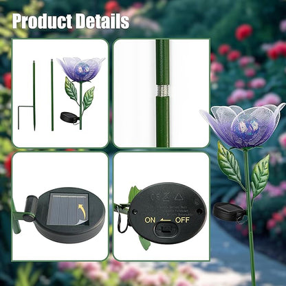 Flower Solar Lights for Outside,2 Pack Metal Flower Solar Lights for Outside,Tulip Solar Powered Garden Light Outdoor Decor,Housewarming Ornament for Patio, Lawn, Yard, Pathway (Breathing light)